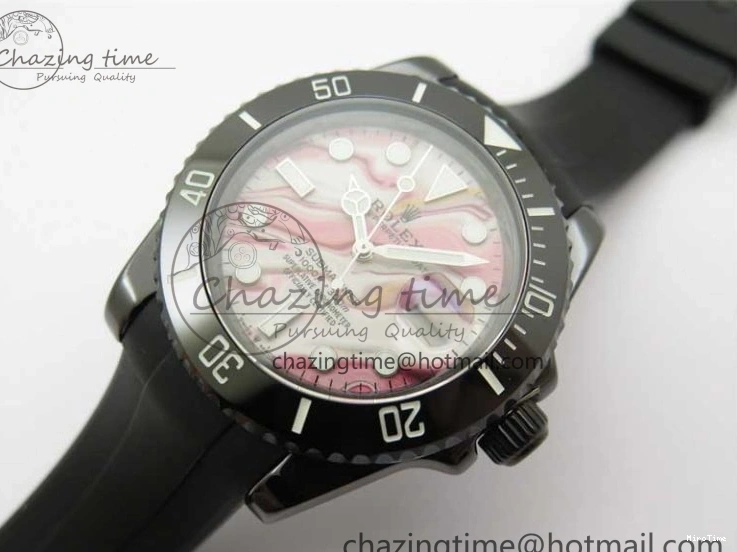 MiroTime 0201 Soft Submariner 40mm Black Ceramic 5GF Best Edition Pink Painting Dial on Black Rubber Strap SA 2472